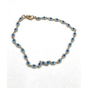 Evil Eye Bracelet Anklet Gold Tone 9.75”